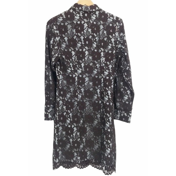 VINTAGE MAXOU WOMNEN'S SIZE 10 BROWN LONG SLEEVE BUTTON FRONT FLORAL LACE DRESS - Picture 5 of 8